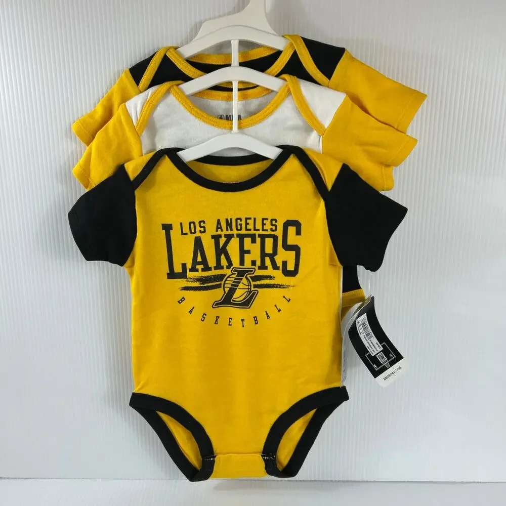 (3) NBA LA Lakers 1 PC Infant Outfits 3-6 month NWT Black Yellow White Cotton